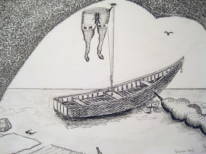Jaap de Klerk, Boat, houtskool op papier, 24 x 33 cm, € 325,-