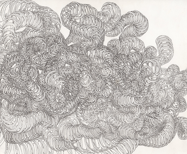 Kim Habers, Nitrogen cloud, inkt op papier, 30 x 35 cm 