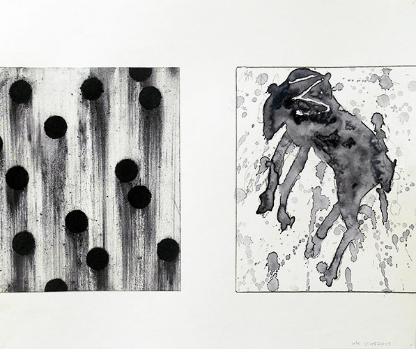 Arno Kramer - z.t. aquarel, houtskool, potlood en collage op papier 29,7 x 35,6 cm € 600,-