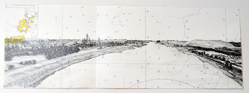 Ellen Palsgraaf - King's Lynn UK tekening op zeekaart 15 x 42 cm € 250,-