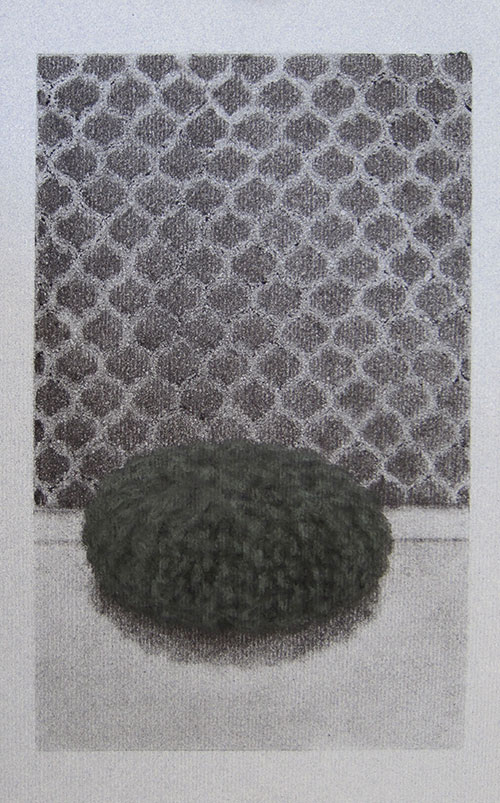 Erica Scheper - Urchin poef houtskool en soft pastelkrijt op (grijs) papier 30 x 19 cm € 250,-