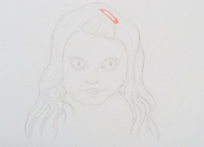 Gerdien Kroes - Meisje met wolfsogen krijt en viltstift op papier 24 x 33 cm € 450,-